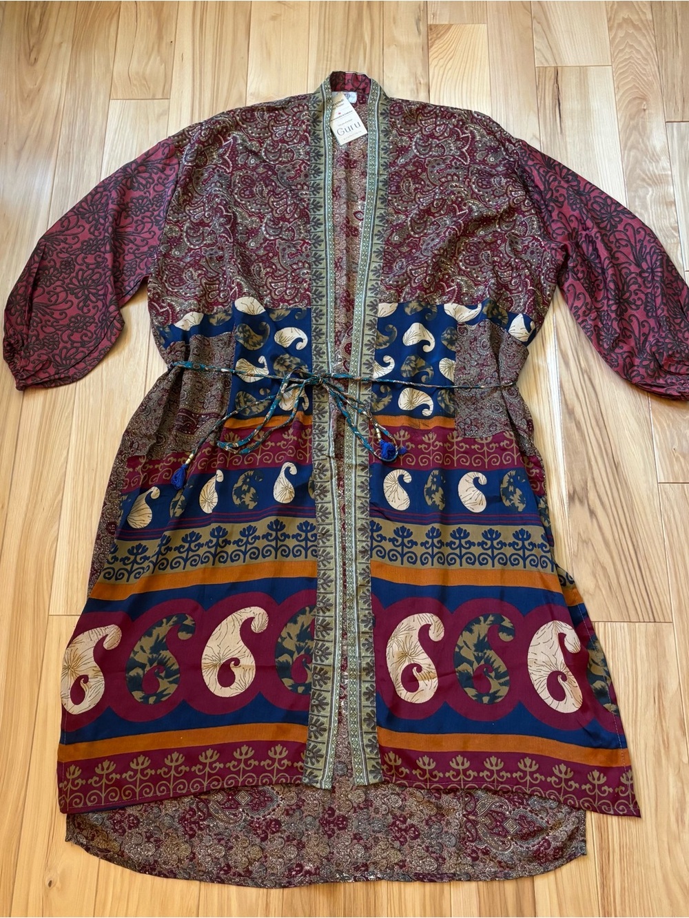NEW Guru For Life Silk Upcycled Mixed Patterned Kimono
